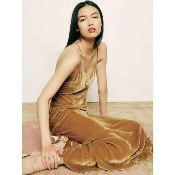 REFORMATION Rimini Velvet Dress ~ GoldXL NWT - joarbit.com REFORMATION Rimini Velvet Dress ~ GoldXL NWT - joarbit.com
